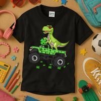St Patricks Day Boy Dinosaur Monster Turck Trex Kids T-Shirt thumb 3