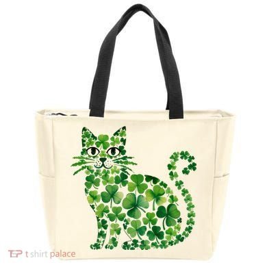St Patrick's Day Lucky Shamrock Clover Cat Tote Bag