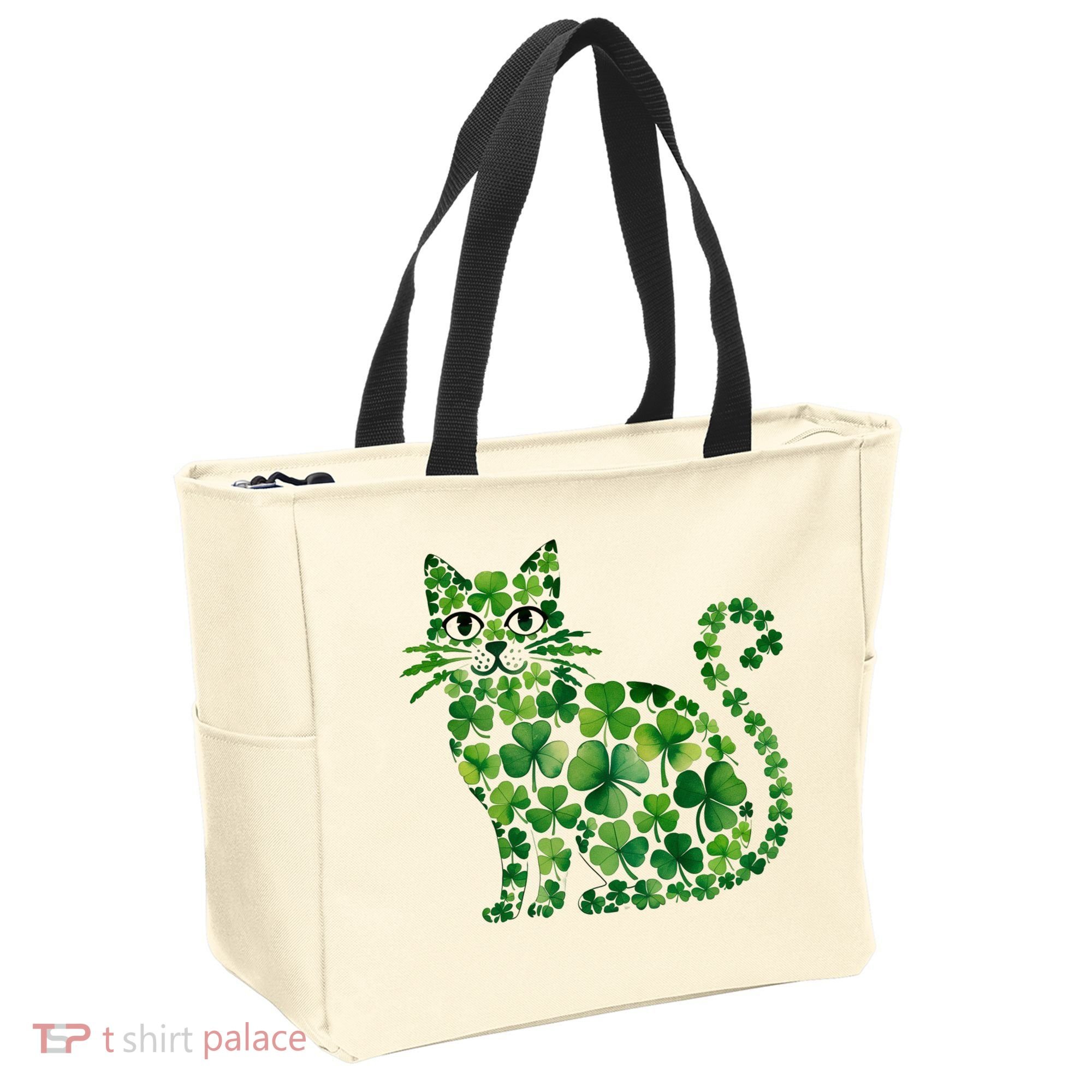 St Patrick's Day Lucky Shamrock Clover Cat Tote Bag