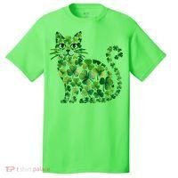 St Patrick's Day Lucky Shamrock Clover Cat T-Shirt thumb 0