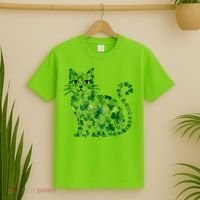 St Patrick's Day Lucky Shamrock Clover Cat T-Shirt thumb 2