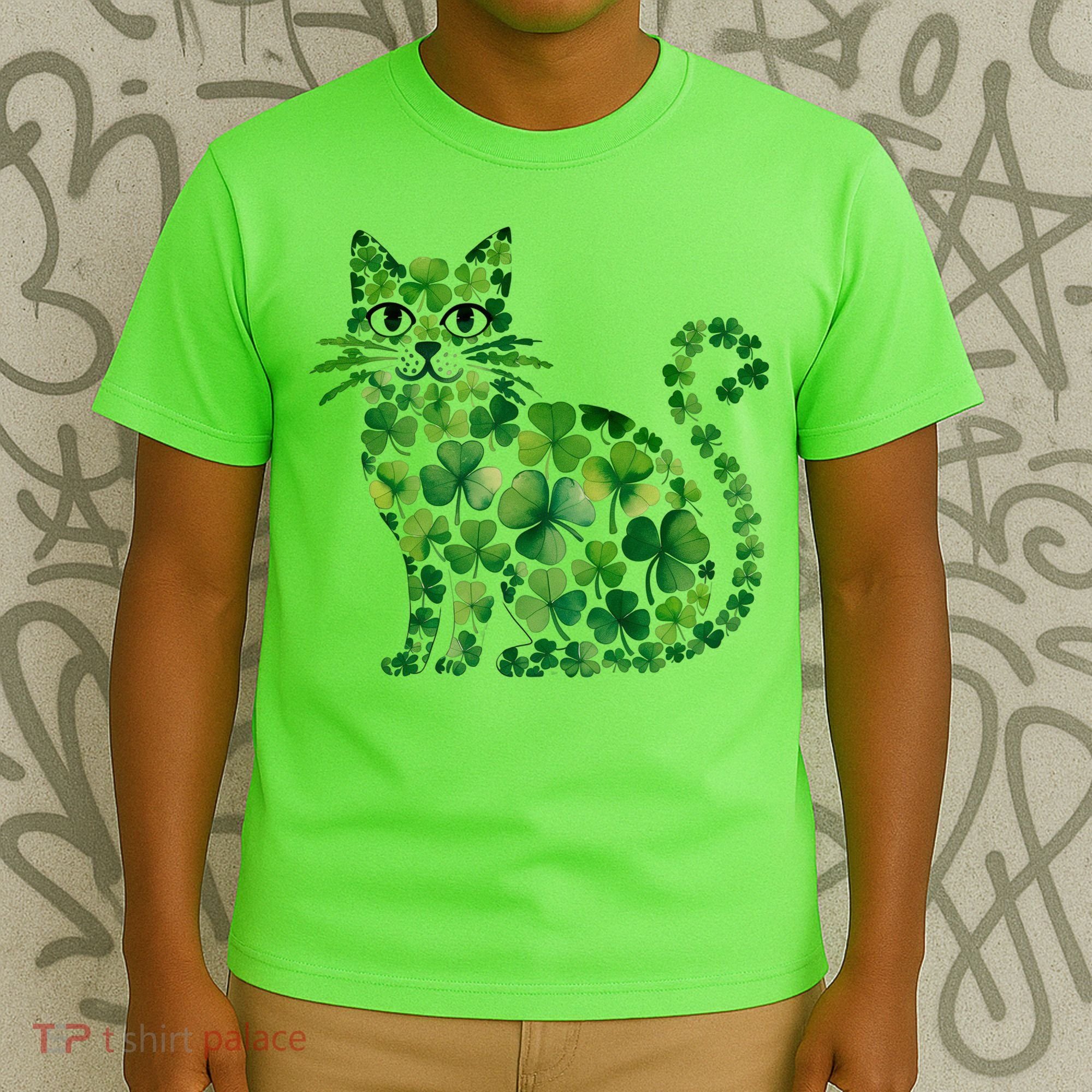 St Patrick's Day Lucky Shamrock Clover Cat T-Shirt