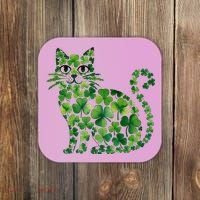 St Patrick's Day Lucky Shamrock Clover Cat Coaster thumb 0