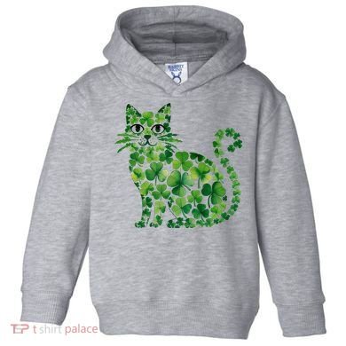St Patrick's Day Lucky Shamrock Clover Cat Toddler Hoodie