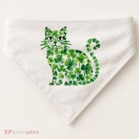 St Patrick's Day Lucky Shamrock Clover Cat USA-Made Doggie Bandana thumb 0