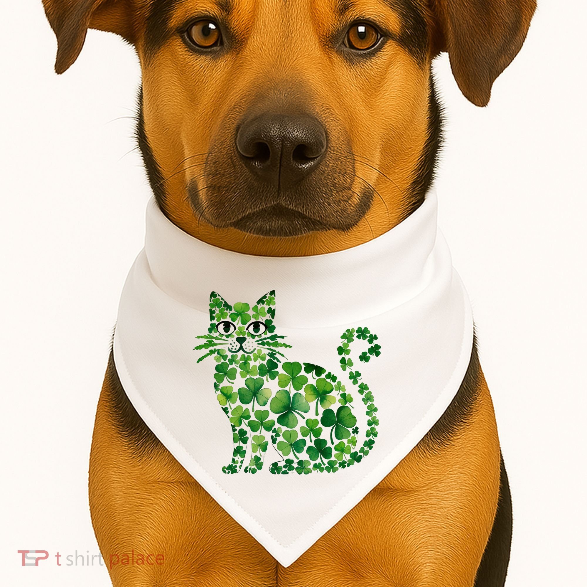 St Patrick's Day Lucky Shamrock Clover Cat USA-Made Doggie Bandana