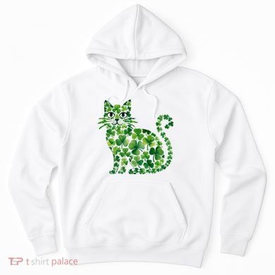 St Patrick's Day Lucky Shamrock Clover Cat Hoodie