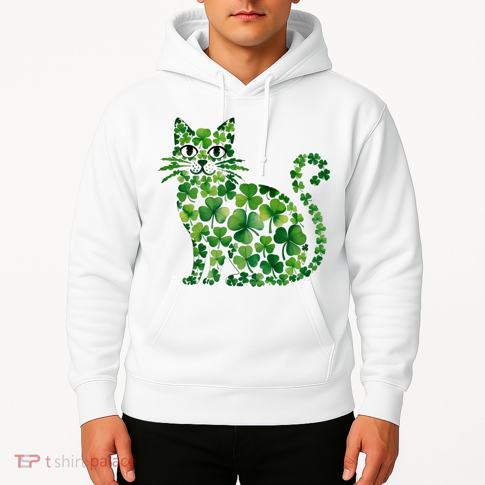 St Patrick's Day Lucky Shamrock Clover Cat Hoodie