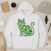 St Patrick's Day Lucky Shamrock Clover Cat Hoodie thumb 3