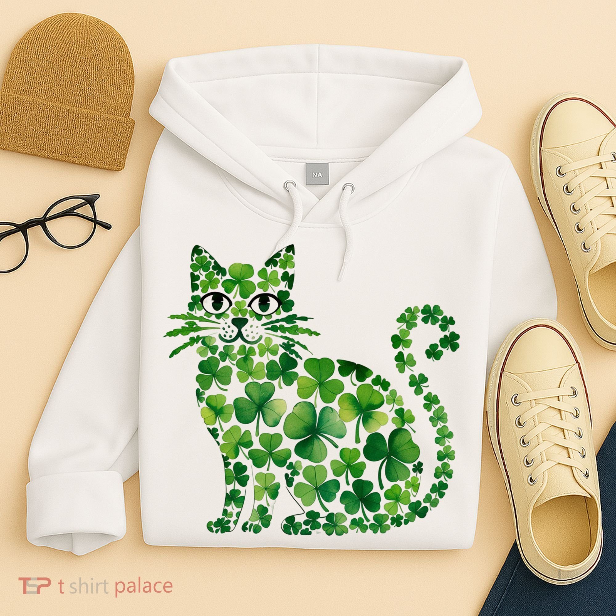 St Patrick's Day Lucky Shamrock Clover Cat Hoodie