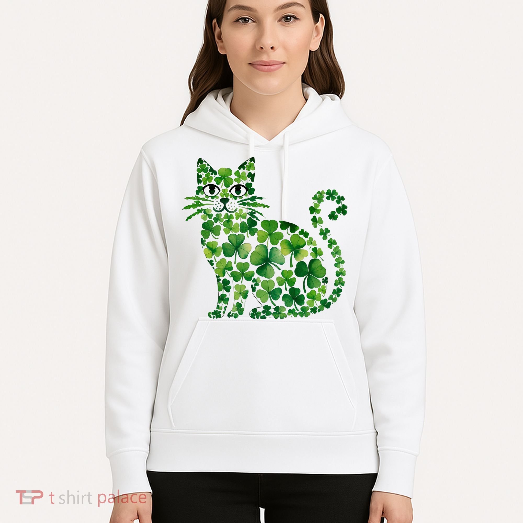 St Patrick's Day Lucky Shamrock Clover Cat Hoodie