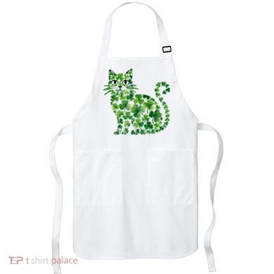 St Patrick's Day Lucky Shamrock Clover Cat Apron