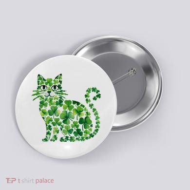 St Patrick's Day Lucky Shamrock Clover Cat Button