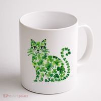 St Patrick's Day Lucky Shamrock Clover Cat Coffee Mug thumb 1
