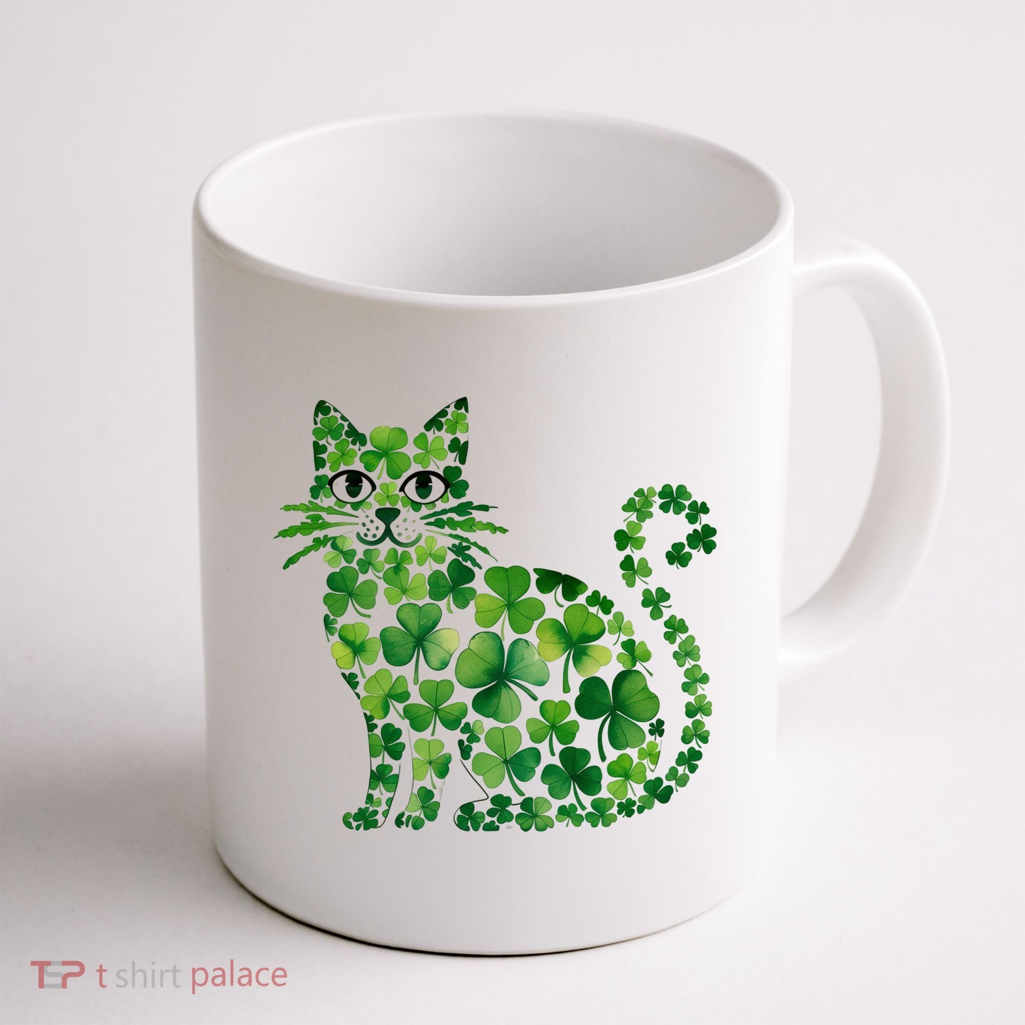 St Patrick's Day Lucky Shamrock Clover Cat Coffee Mug
