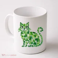 St Patrick's Day Lucky Shamrock Clover Cat Coffee Mug thumb 0