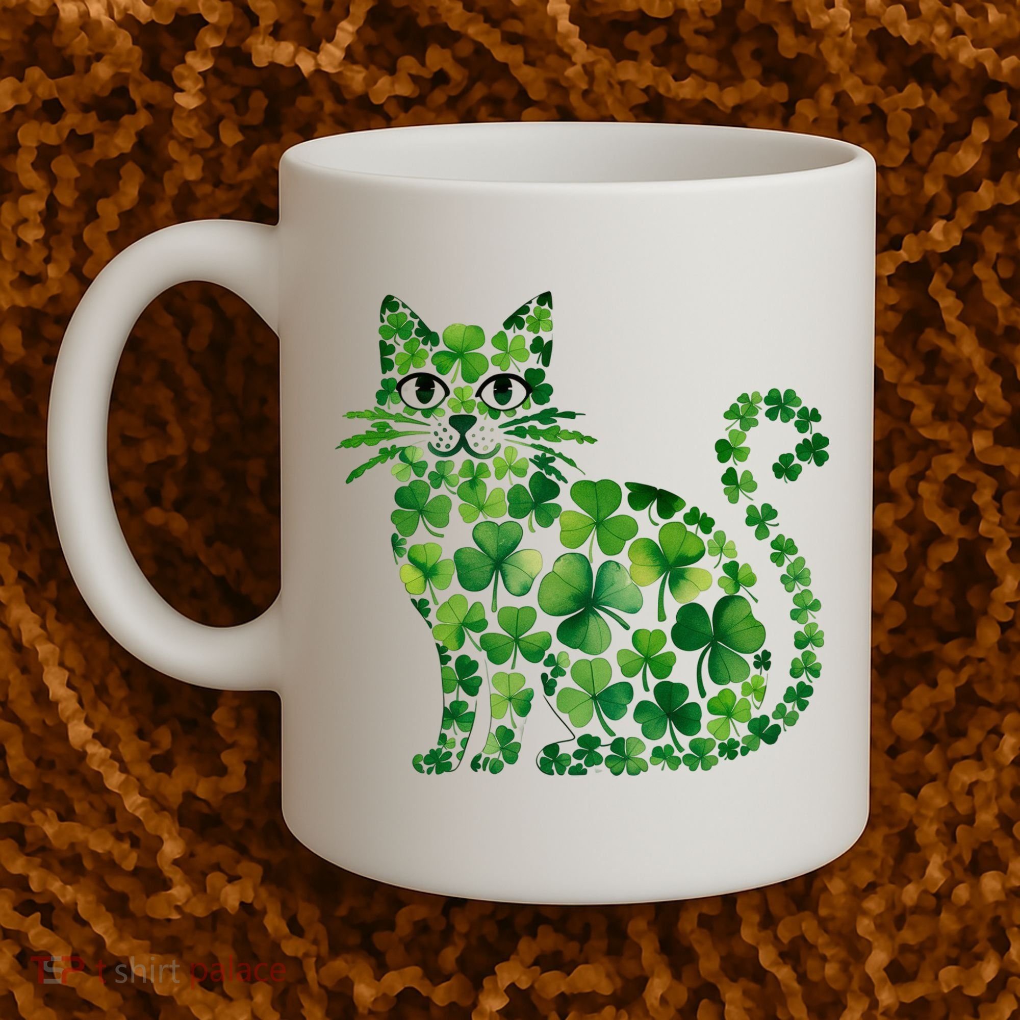 St Patrick's Day Lucky Shamrock Clover Cat Coffee Mug