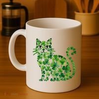 St Patrick's Day Lucky Shamrock Clover Cat Coffee Mug thumb 4