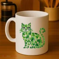 St Patrick's Day Lucky Shamrock Clover Cat Coffee Mug thumb 4