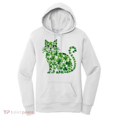 St Patrick's Day Lucky Shamrock Clover Cat Women's Hoodie