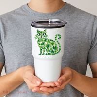 St Patrick's Day Lucky Shamrock Clover Cat Tumbler thumb 2