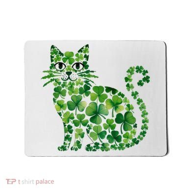 St Patrick's Day Lucky Shamrock Clover Cat Mousepad