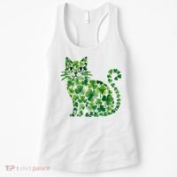 St Patrick's Day Lucky Shamrock Clover Cat Women's Tank Top thumb 0