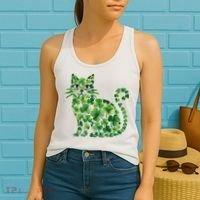 St Patrick's Day Lucky Shamrock Clover Cat Women's Tank Top thumb 2