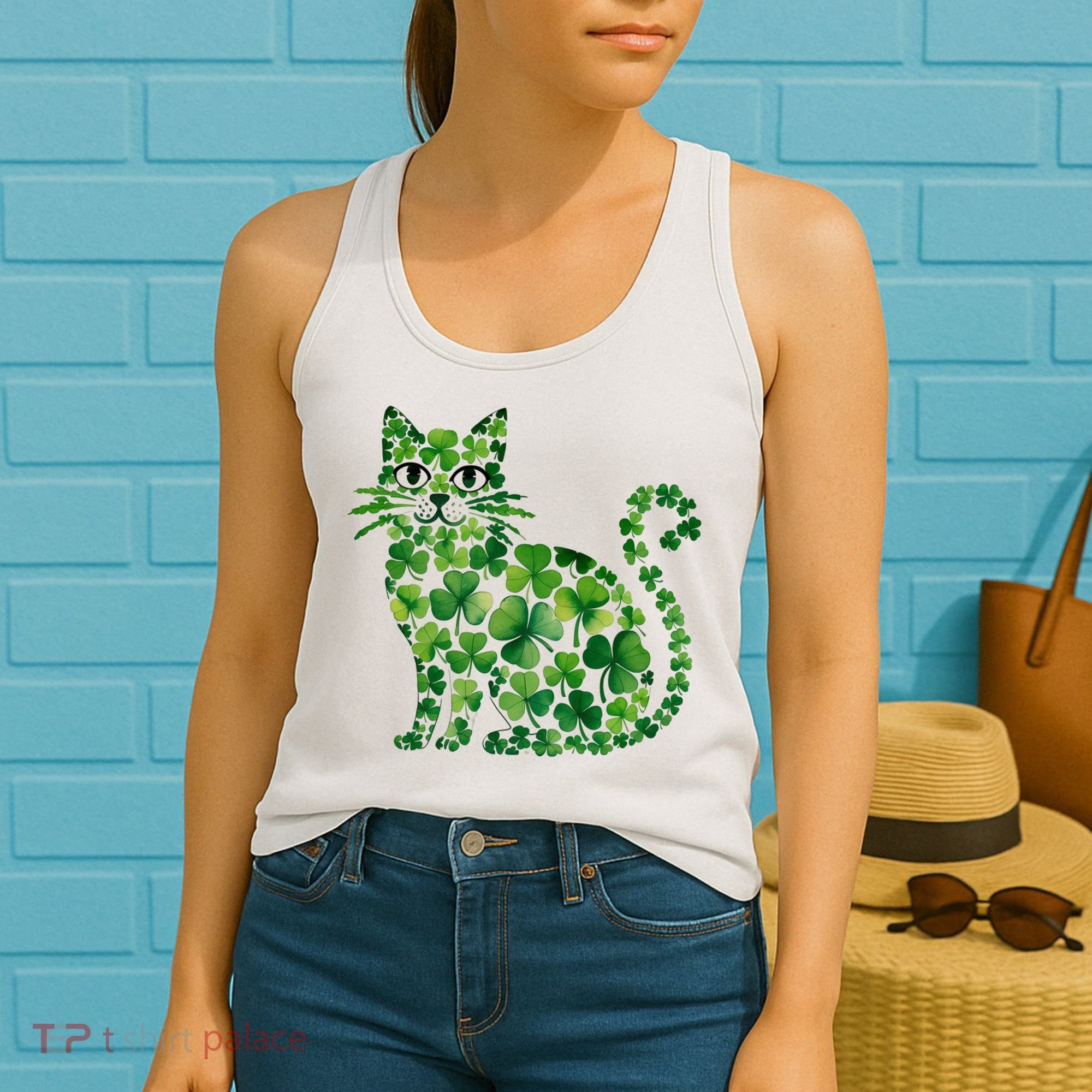 St Patrick's Day Lucky Shamrock Clover Cat Women's Tank Top