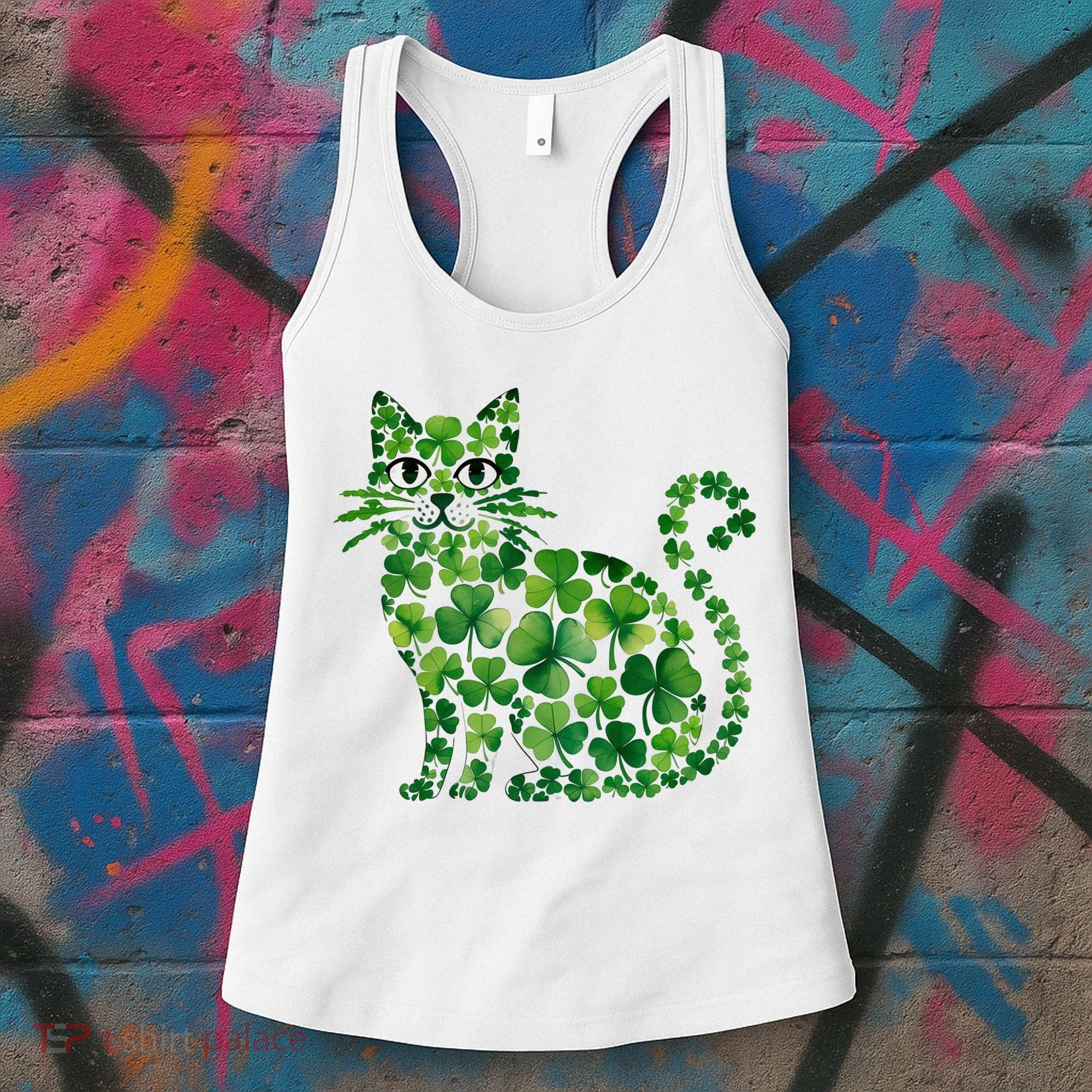 St Patrick's Day Lucky Shamrock Clover Cat Women's Tank Top