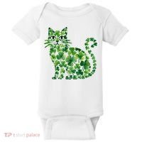 St Patrick's Day Lucky Shamrock Clover Cat Baby Bodysuit thumb 0