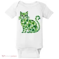 St Patrick's Day Lucky Shamrock Clover Cat Baby Bodysuit thumb 0