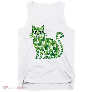 St Patrick's Day Lucky Shamrock Clover Cat Tank Top