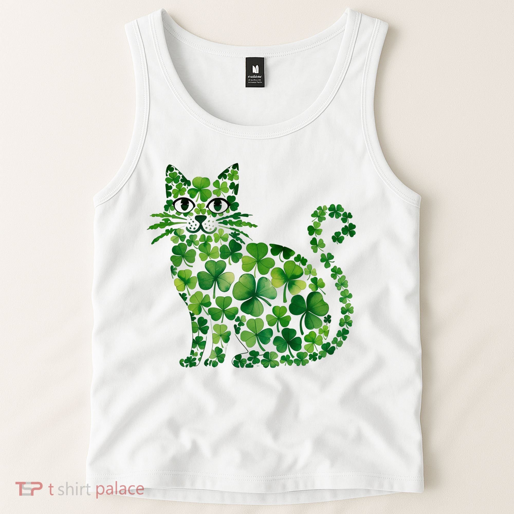 St Patrick's Day Lucky Shamrock Clover Cat Tank Top