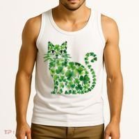 St Patrick's Day Lucky Shamrock Clover Cat Tank Top thumb 3
