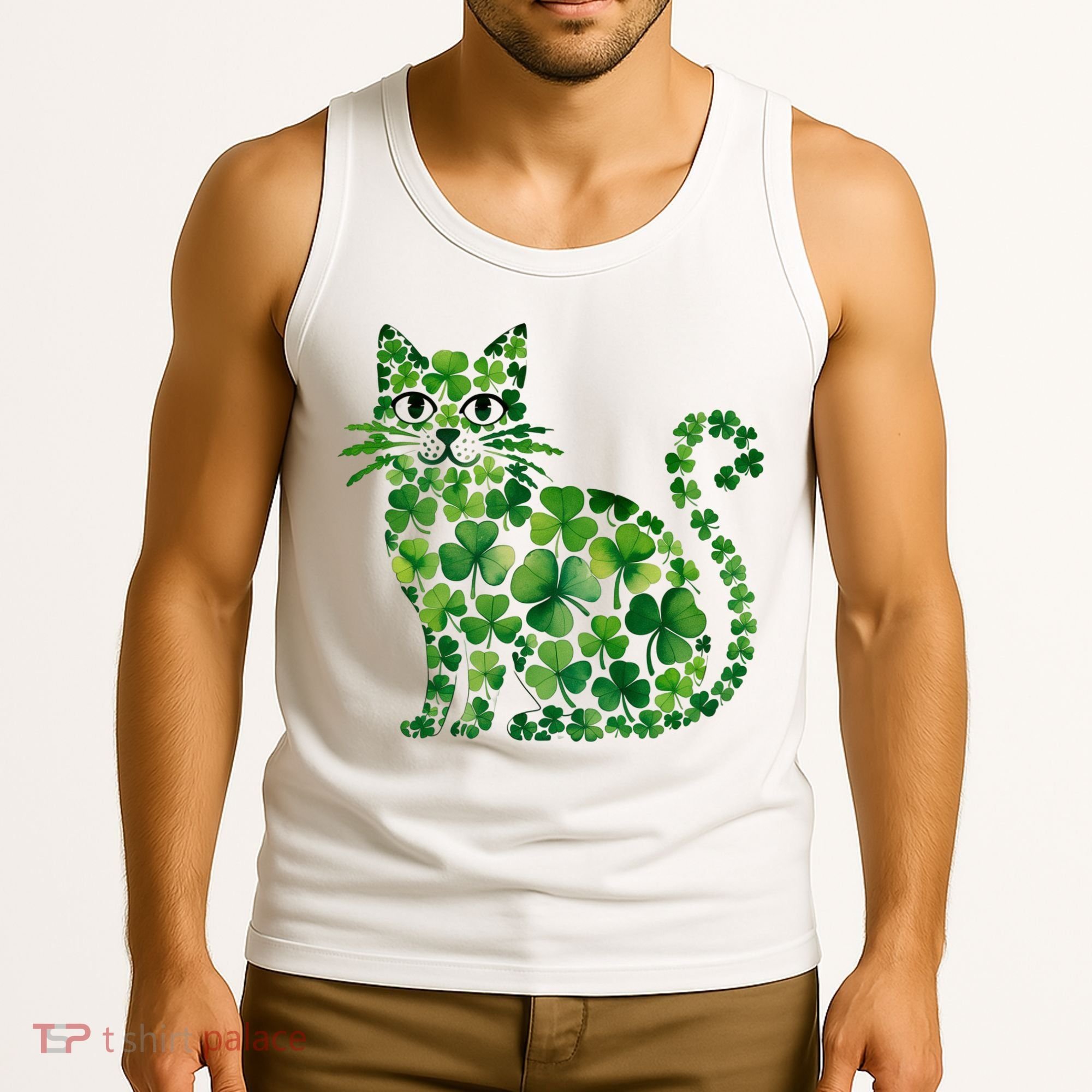 St Patrick's Day Lucky Shamrock Clover Cat Tank Top