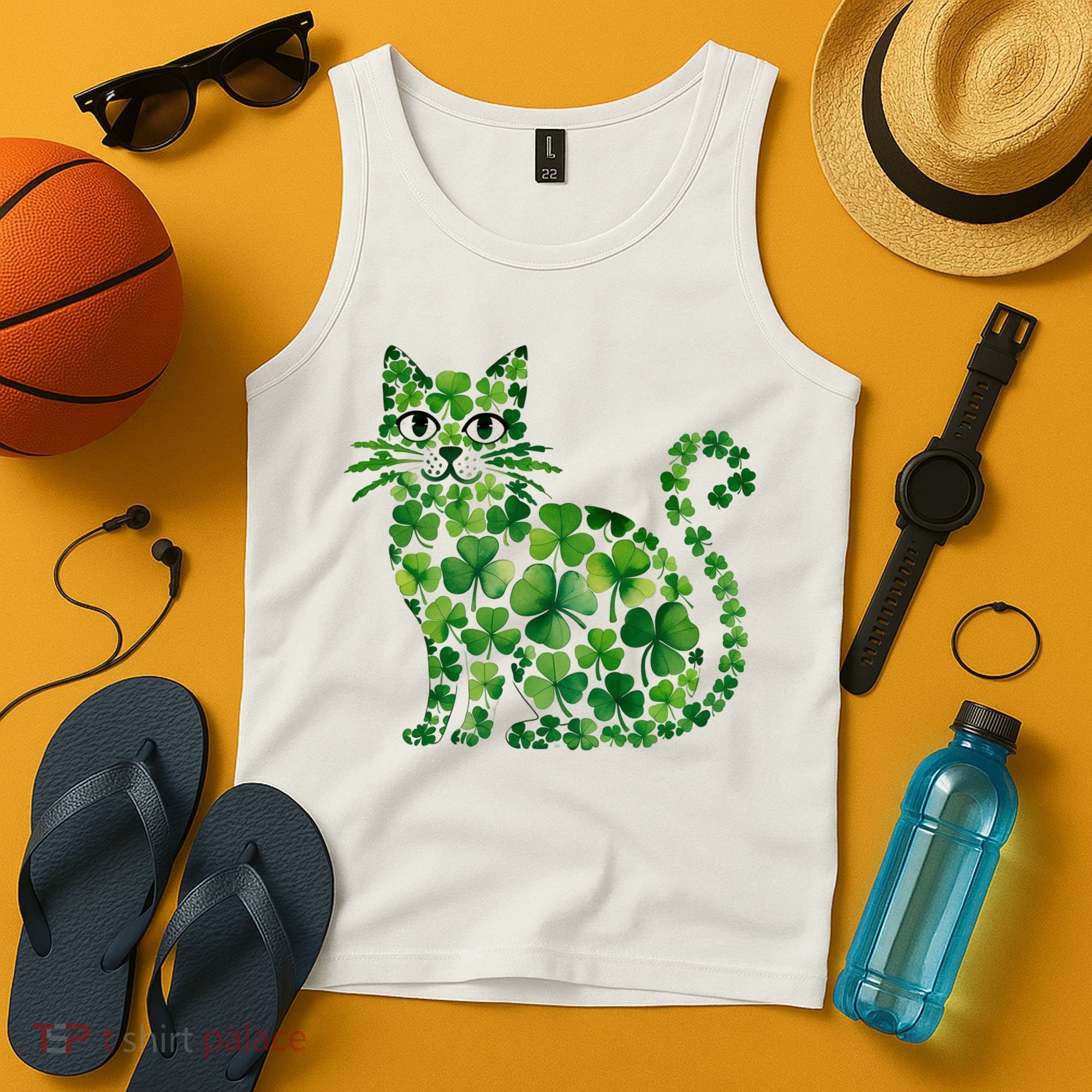 St Patrick's Day Lucky Shamrock Clover Cat Tank Top