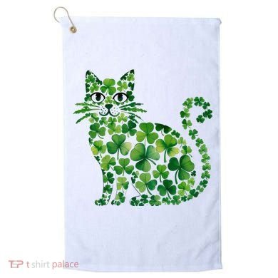 St Patrick's Day Lucky Shamrock Clover Cat Golf Towel