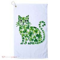 St Patrick's Day Lucky Shamrock Clover Cat Golf Towel thumb 0