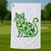 St Patrick's Day Lucky Shamrock Clover Cat Golf Towel thumb 1