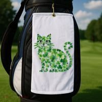 St Patrick's Day Lucky Shamrock Clover Cat Golf Towel thumb 2