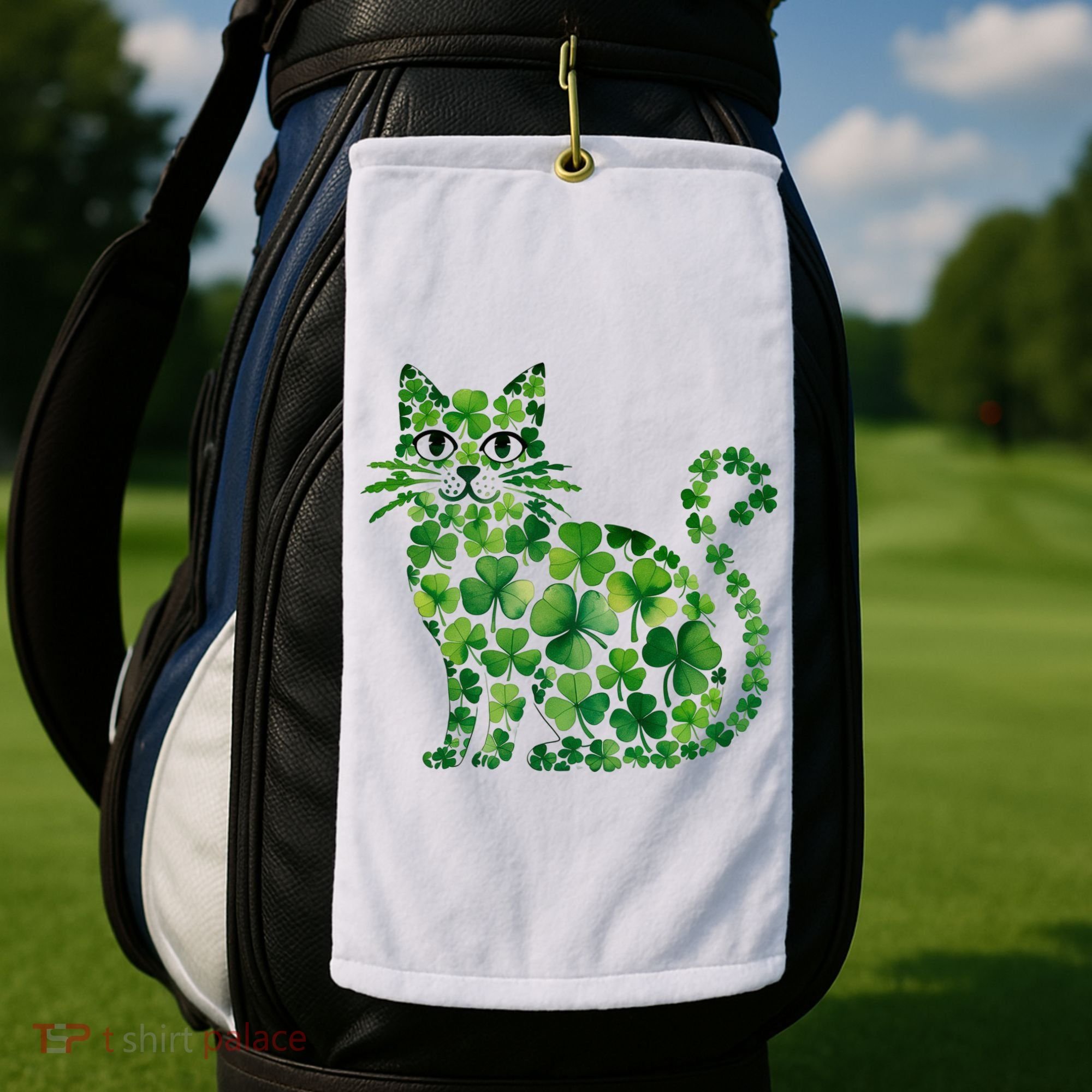 St Patrick's Day Lucky Shamrock Clover Cat Golf Towel