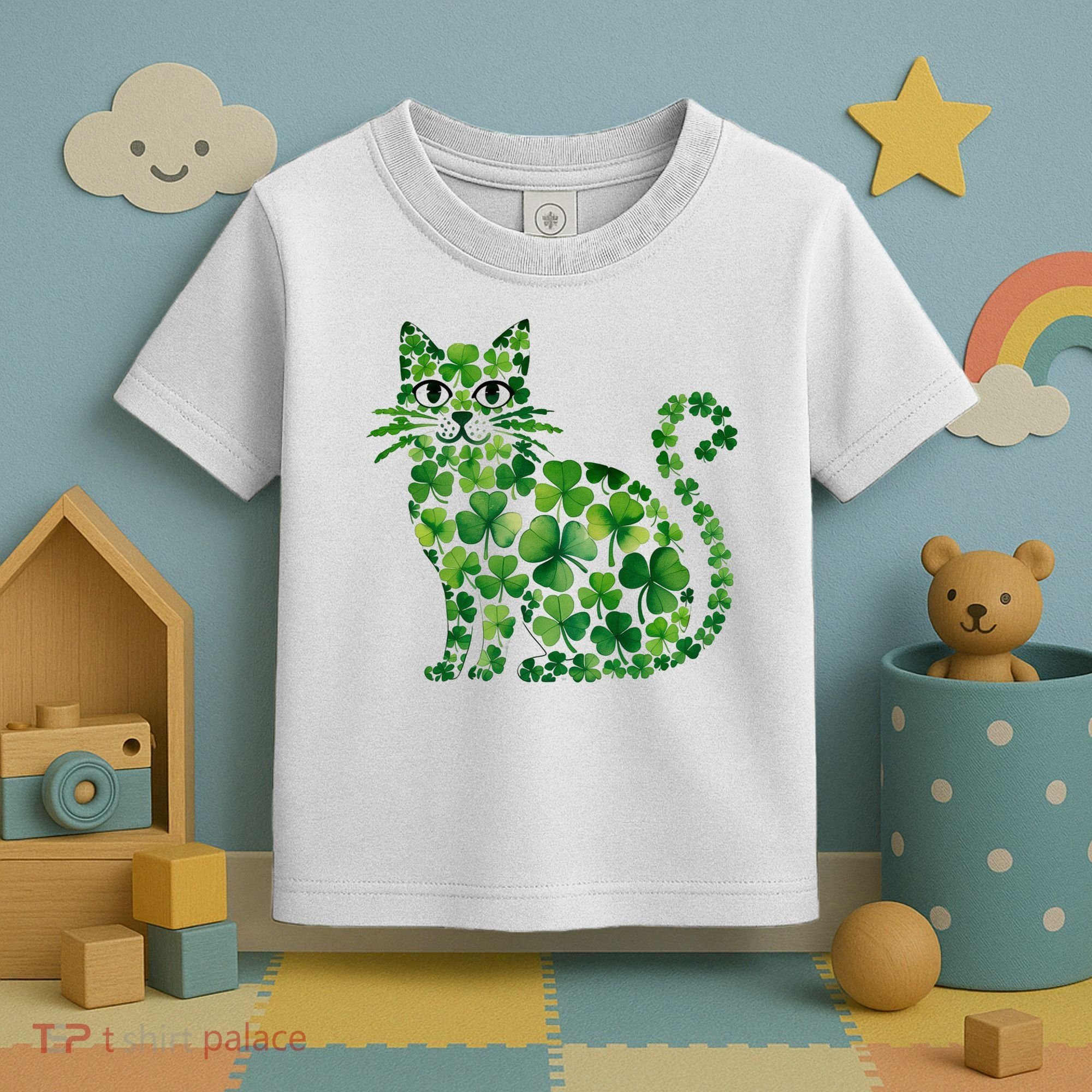 St Patrick's Day Lucky Shamrock Clover Cat Toddler T-Shirt