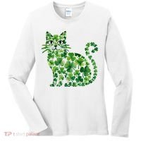 St Patrick's Day Lucky Shamrock Clover Cat Women's Long Sleeve Shirt thumb 0