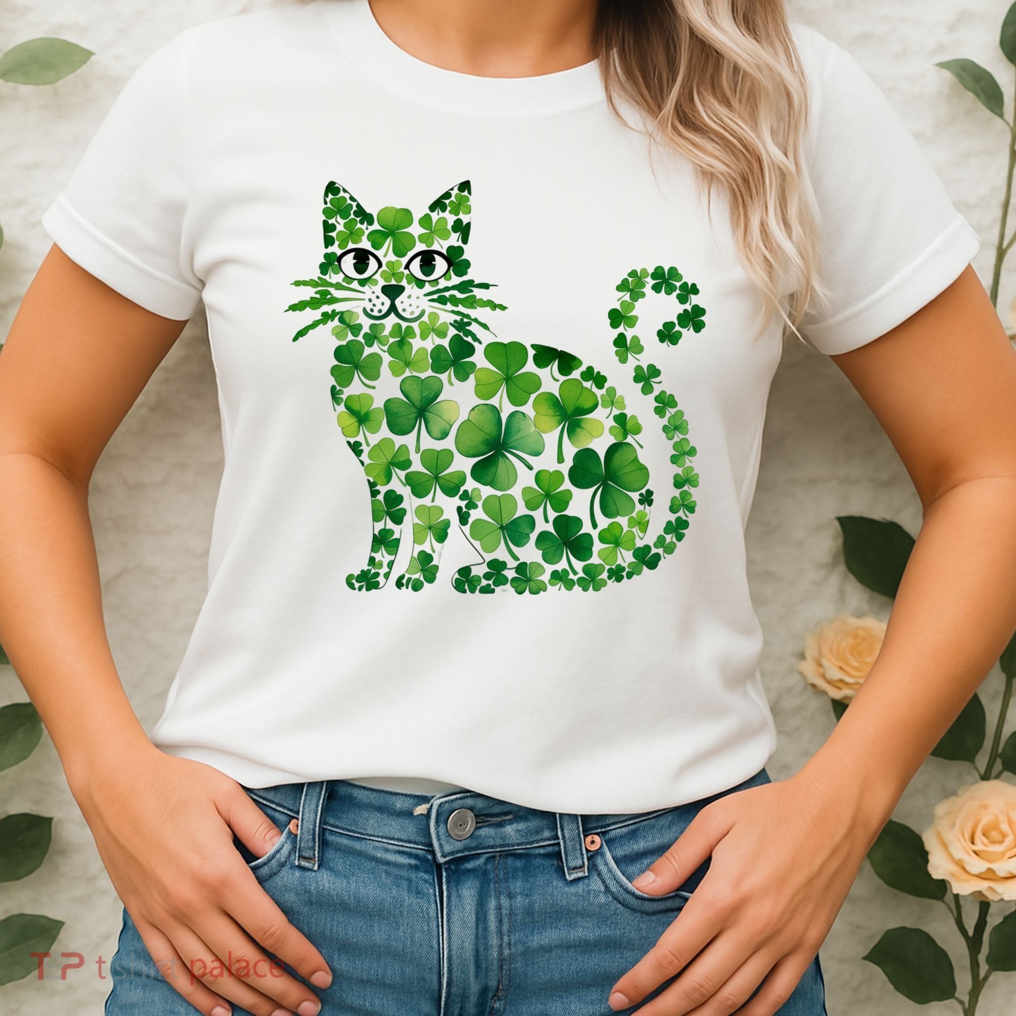 St Patrick's Day Lucky Shamrock Clover Cat Women's T-Shirt