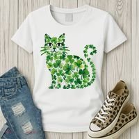 St Patrick's Day Lucky Shamrock Clover Cat Women's T-Shirt thumb 3