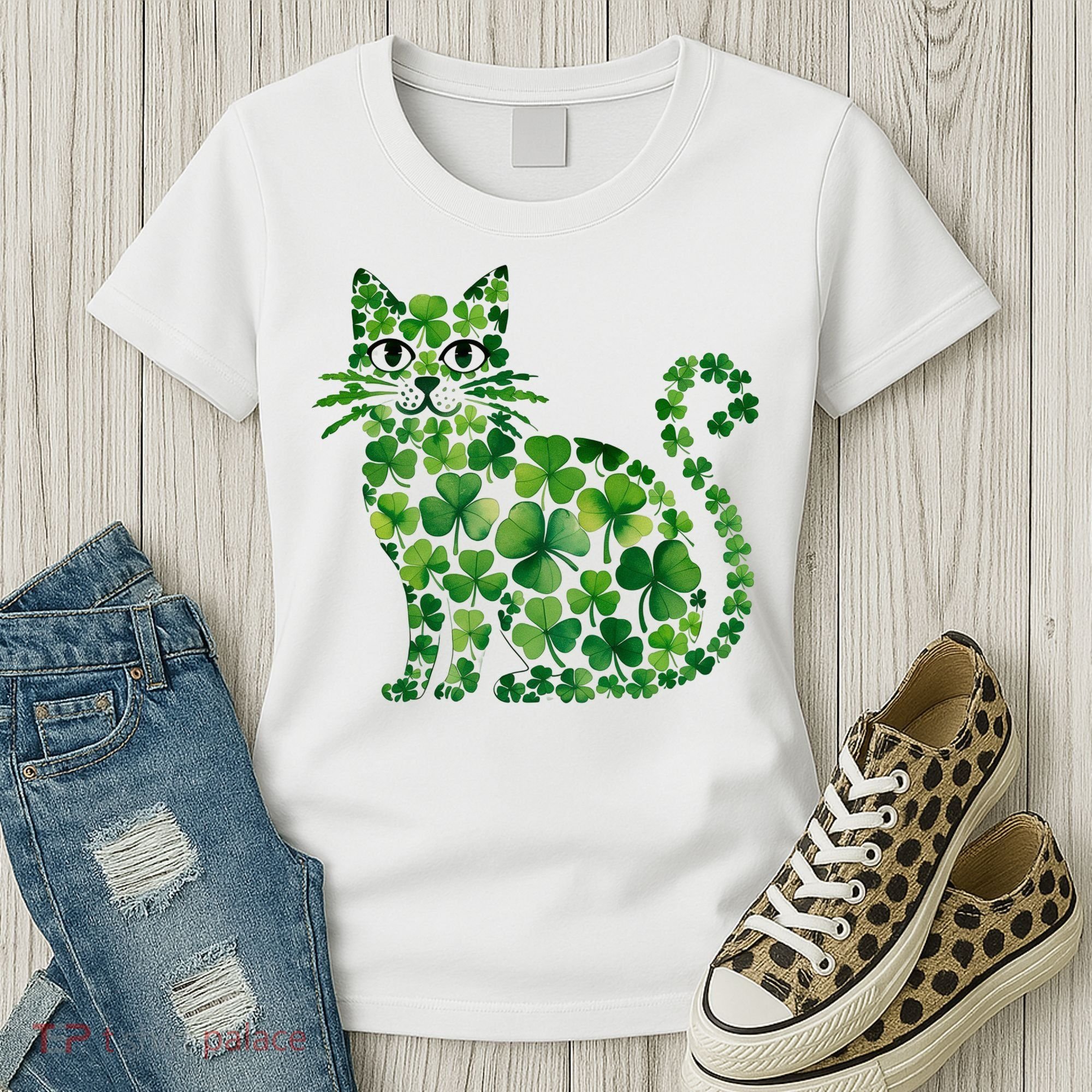 St Patrick's Day Lucky Shamrock Clover Cat Women's T-Shirt