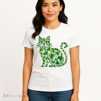 St Patrick's Day Lucky Shamrock Clover Cat Women's T-Shirt thumb 4