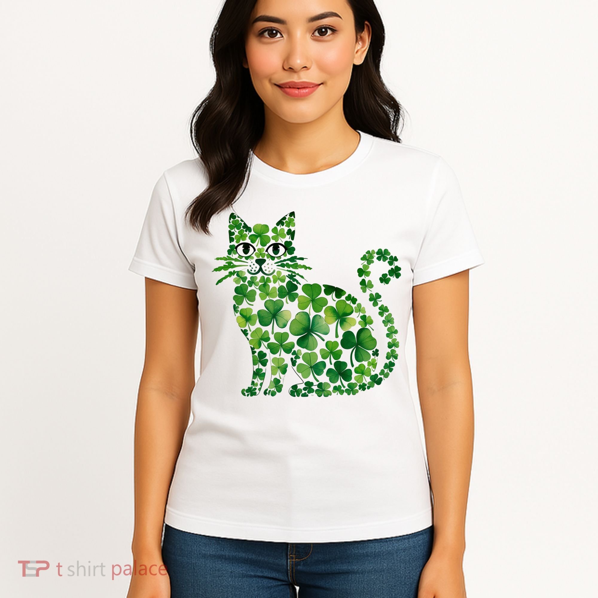 St Patrick's Day Lucky Shamrock Clover Cat Women's T-Shirt