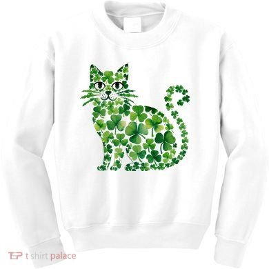 St Patrick's Day Lucky Shamrock Clover Cat Kids Sweatshirt